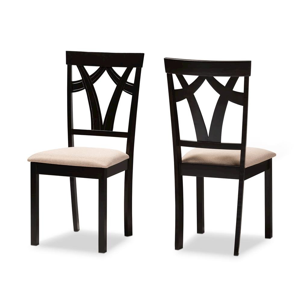 Sand Fabric Upholstered and Espresso Brown Finished Dining Chair Set of 2. Picture 8