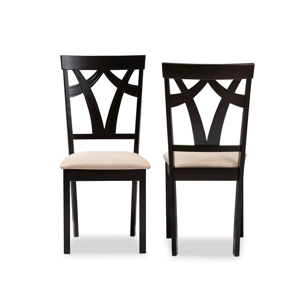 Sand Fabric Upholstered and Espresso Brown Finished Dining Chair Set of 2. Picture 9