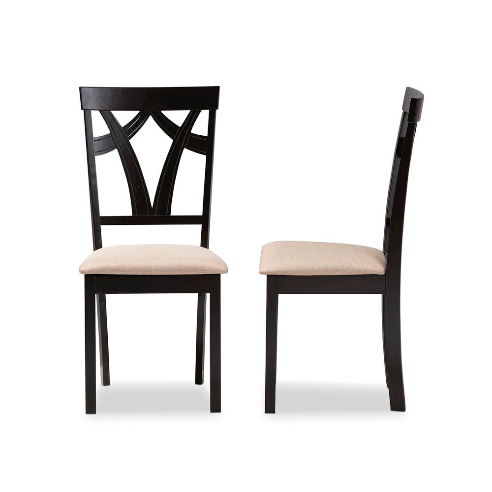 Sand Fabric Upholstered and Espresso Brown Finished Dining Chair Set of 2. Picture 10