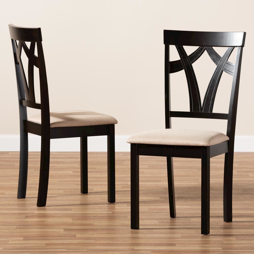 Sand Fabric Upholstered and Espresso Brown Finished Dining Chair Set of 2. Picture 13
