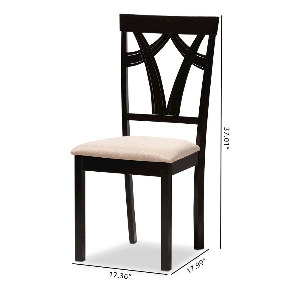 Sand Fabric Upholstered and Espresso Brown Finished Dining Chair Set of 2. Picture 14