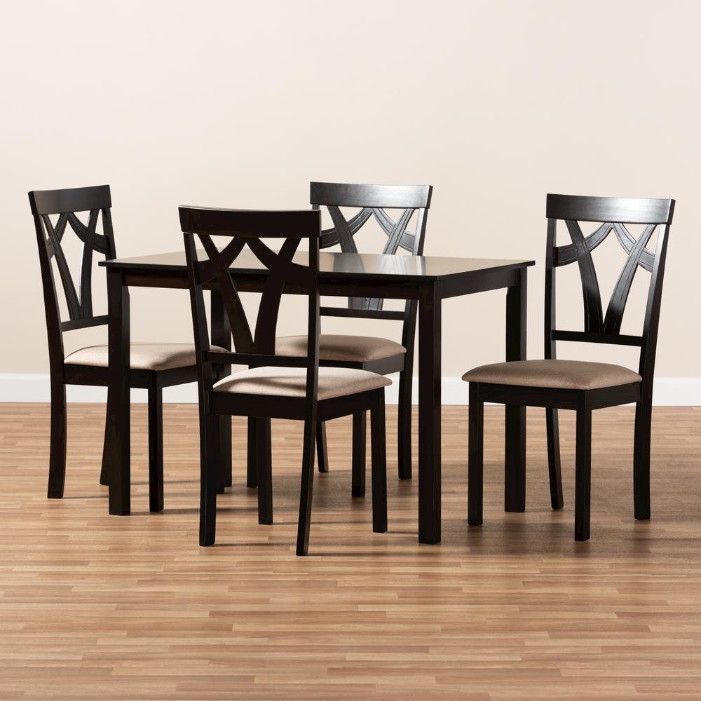 Espresso Brown Finished and Sand Fabric Upholstered 5-Piece Dining Set. Picture 7