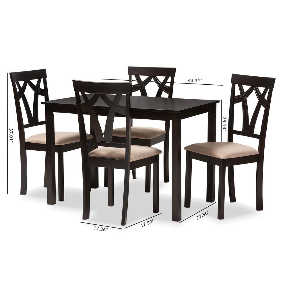 Espresso Brown Finished and Sand Fabric Upholstered 5-Piece Dining Set. Picture 8