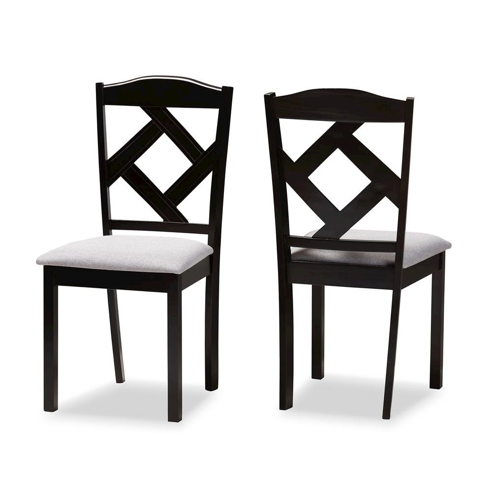 Grey Fabric Upholstered and Espresso Brown Finished Dining Chair Set of 2. Picture 8