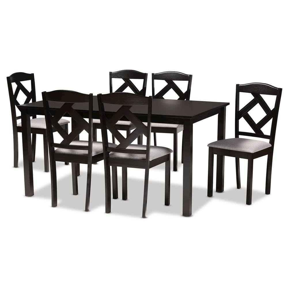 Dark Brown Finished Wood 7-Piece Dining Set. Picture 11
