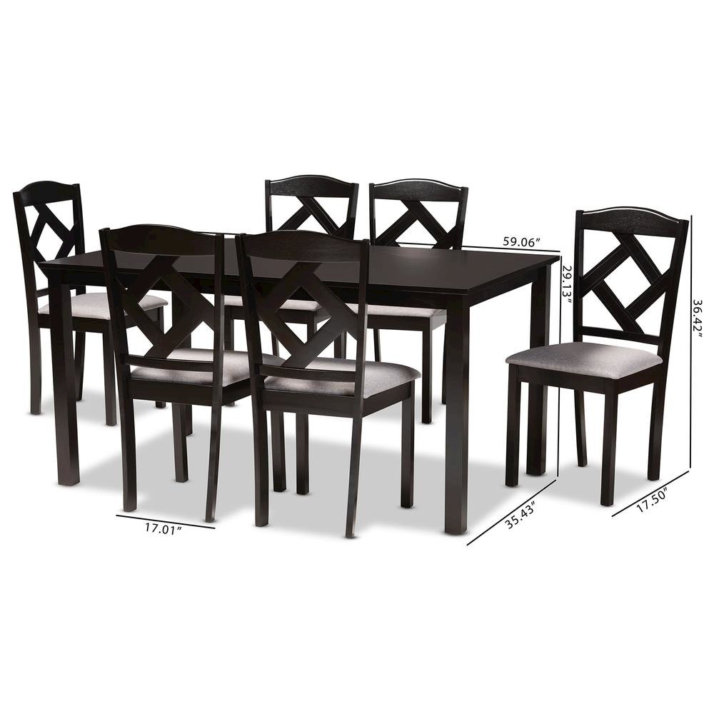 Dark Brown Finished Wood 7-Piece Dining Set. Picture 20