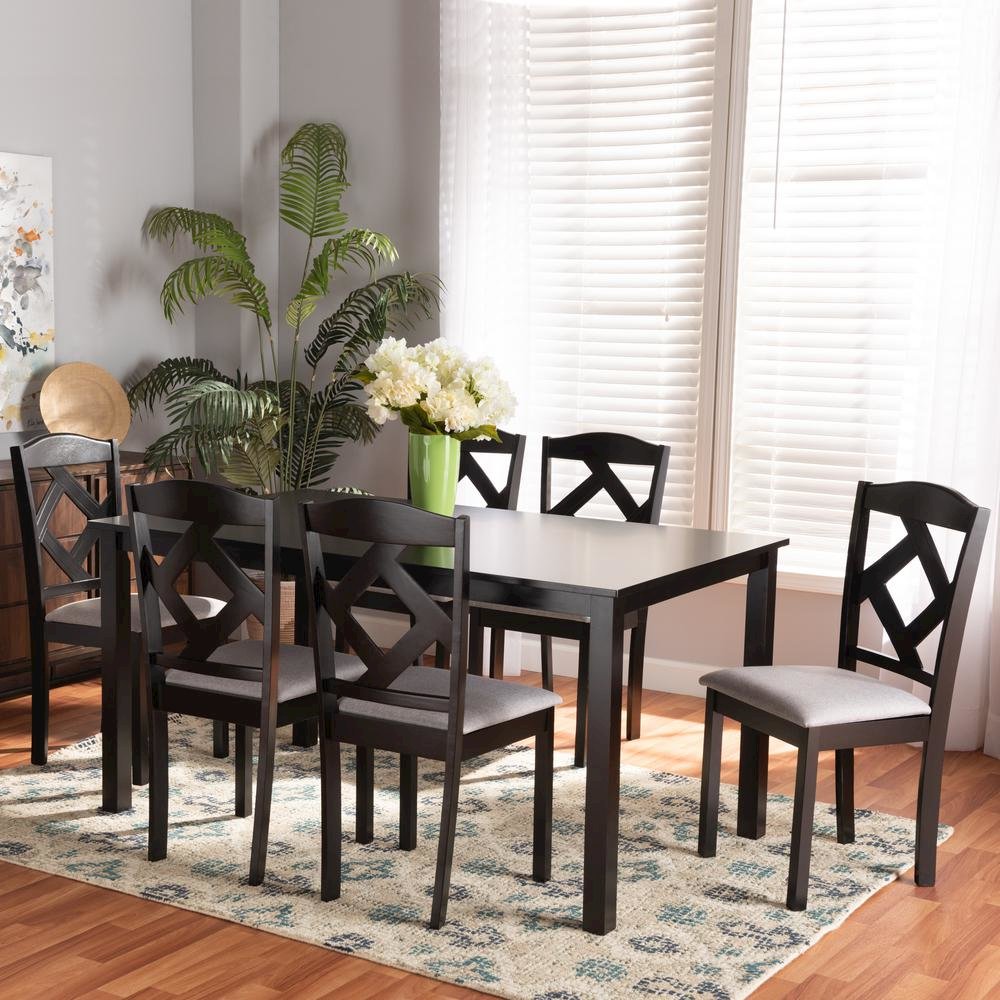 Dark Brown Finished Wood 7-Piece Dining Set. Picture 18