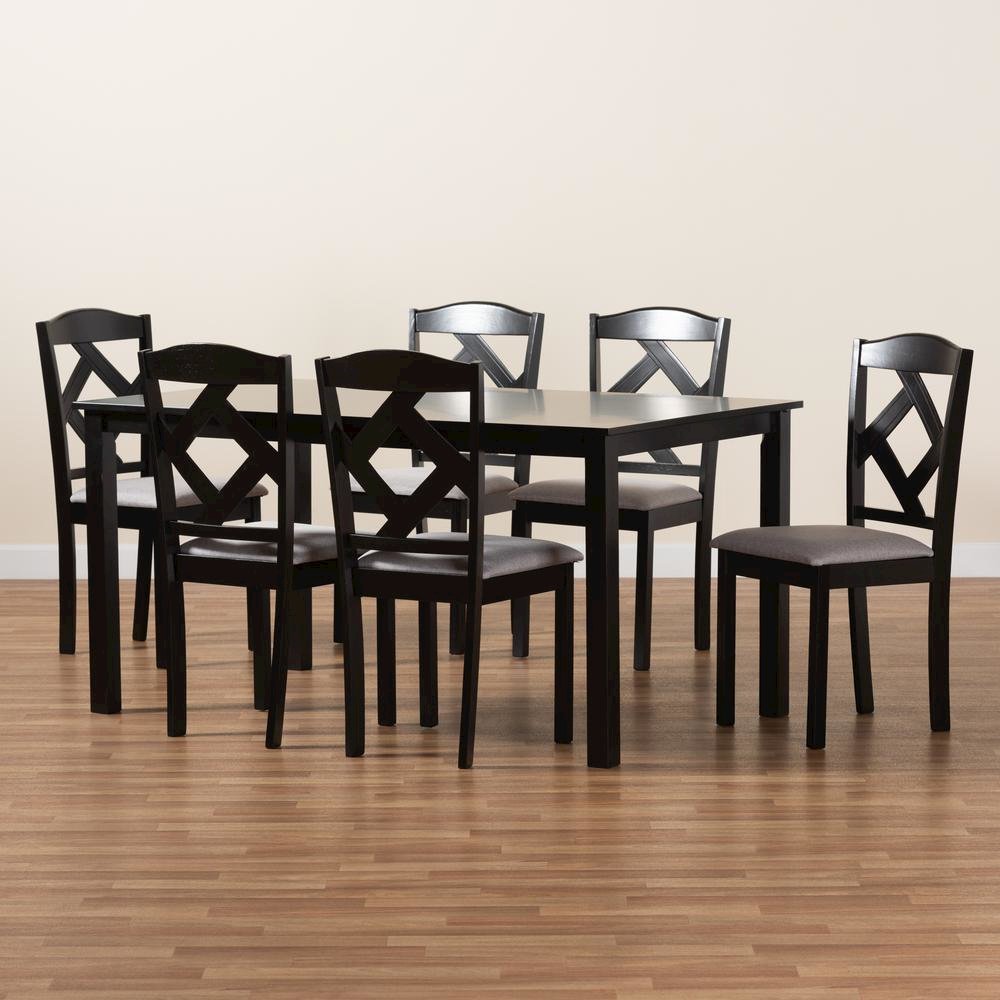 Dark Brown Finished Wood 7-Piece Dining Set. Picture 19