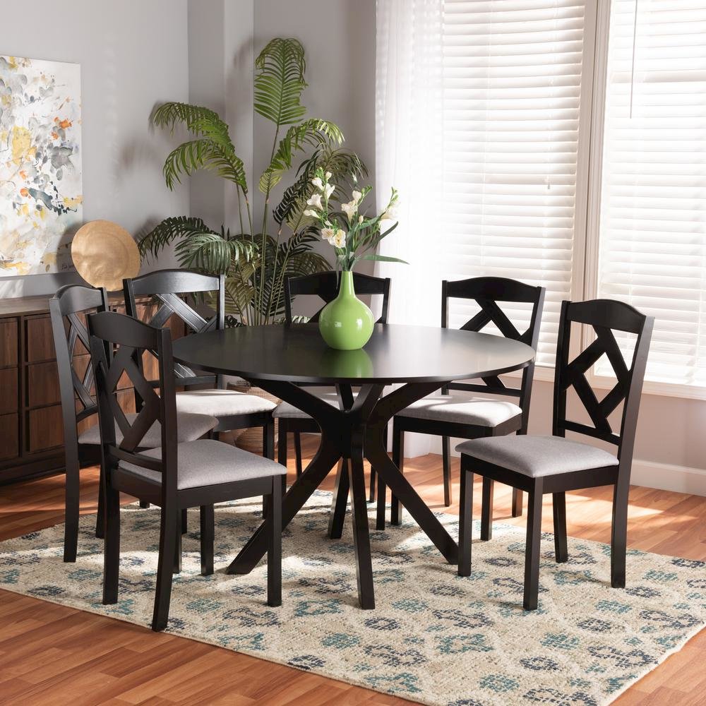 Dark Brown Finished Wood 7-Piece Dining Set. Picture 18