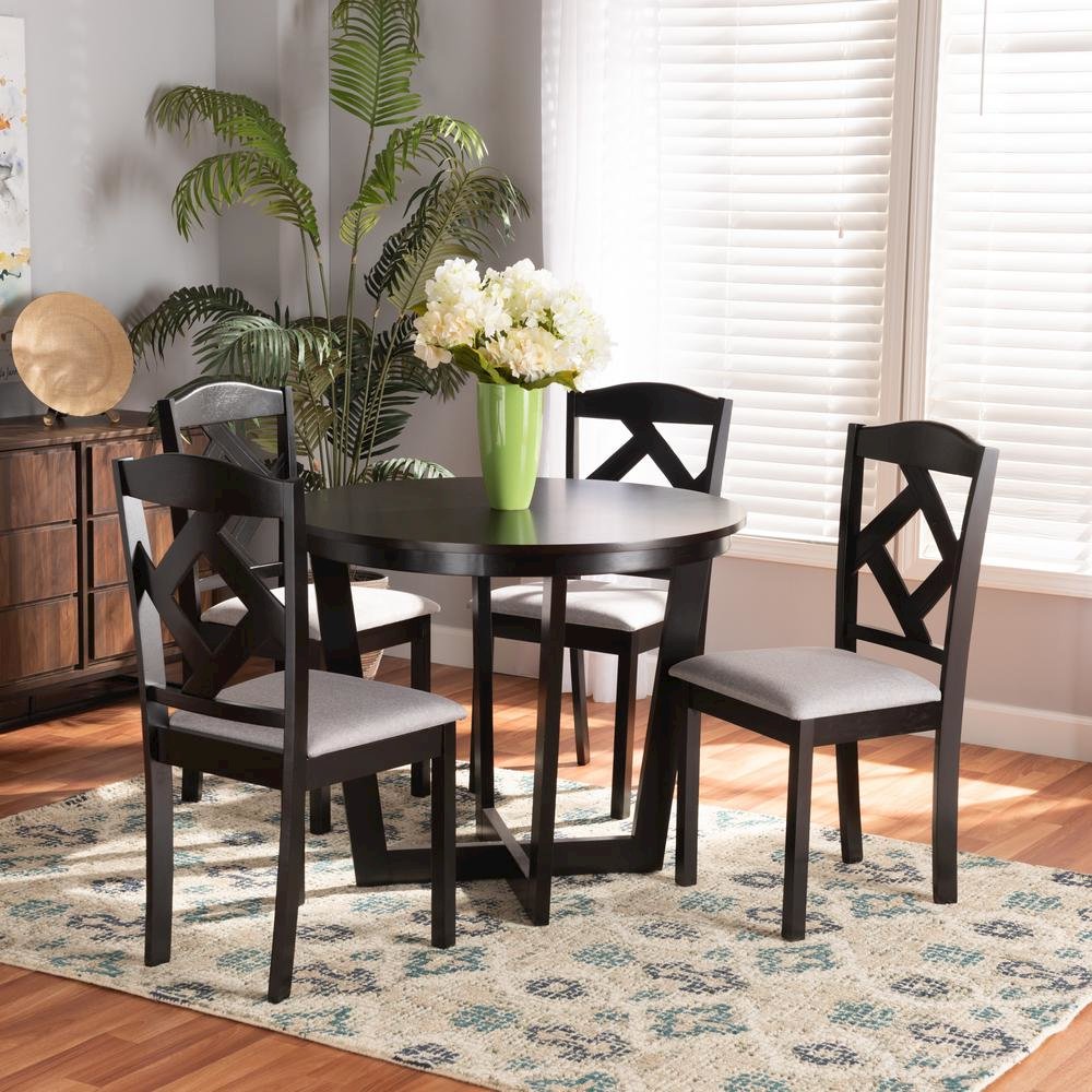 Dark Brown Finished Wood 5-Piece Dining Set. Picture 18