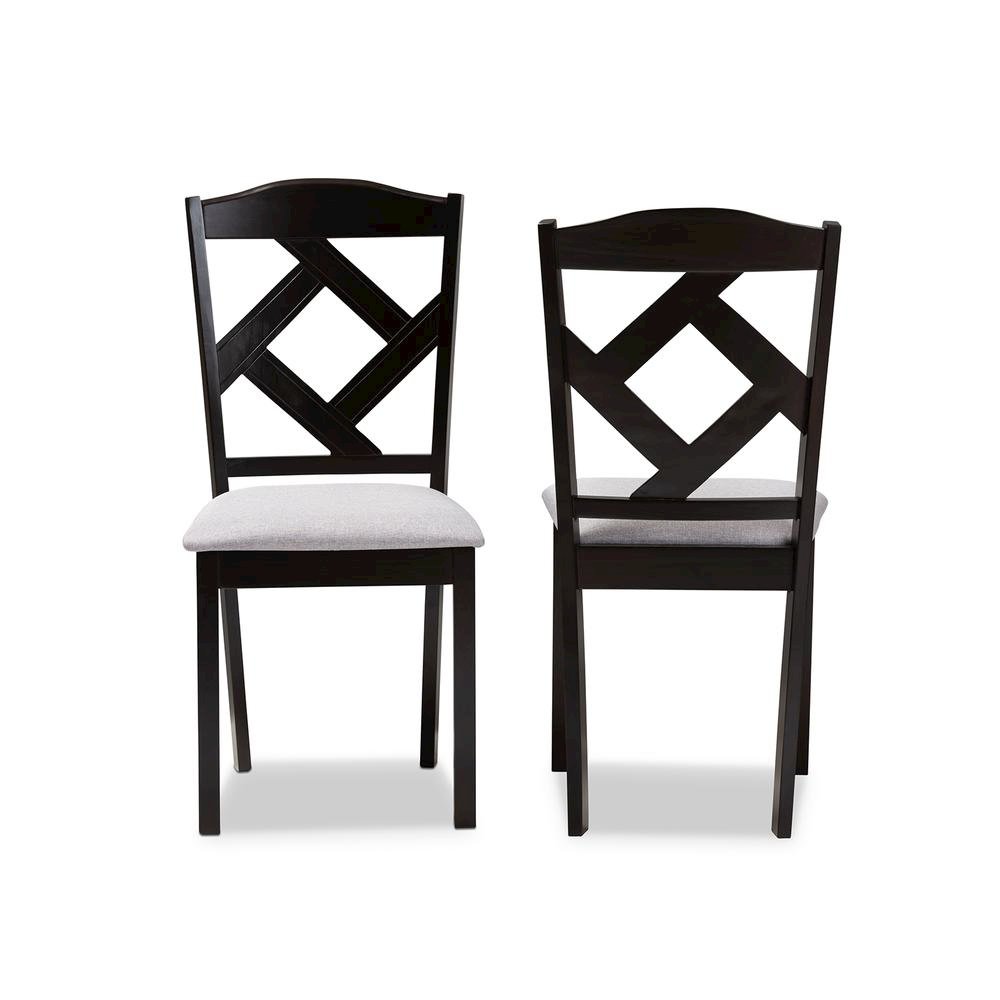 Grey Fabric Upholstered and Espresso Brown Finished Dining Chair Set of 2. Picture 9