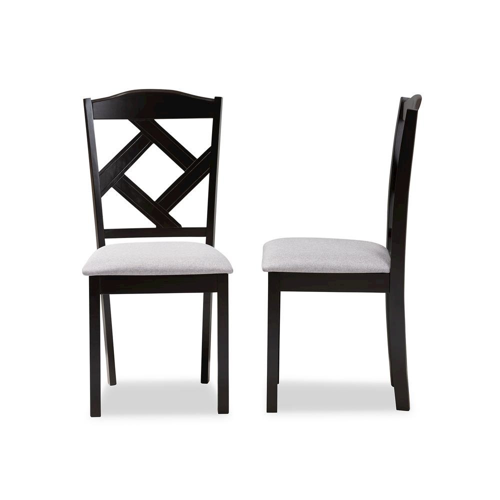 Grey Fabric Upholstered and Espresso Brown Finished Dining Chair Set of 2. Picture 10