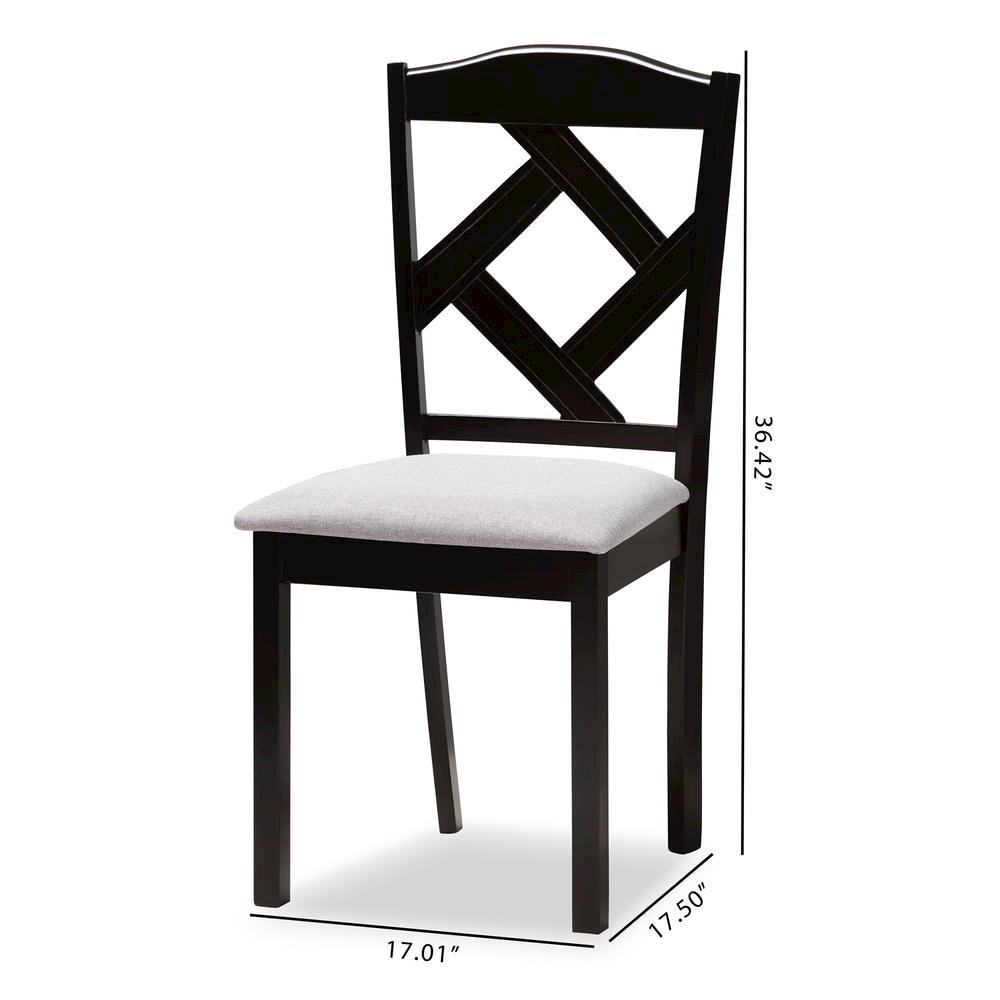 Grey Fabric Upholstered and Espresso Brown Finished Dining Chair Set of 2. Picture 14