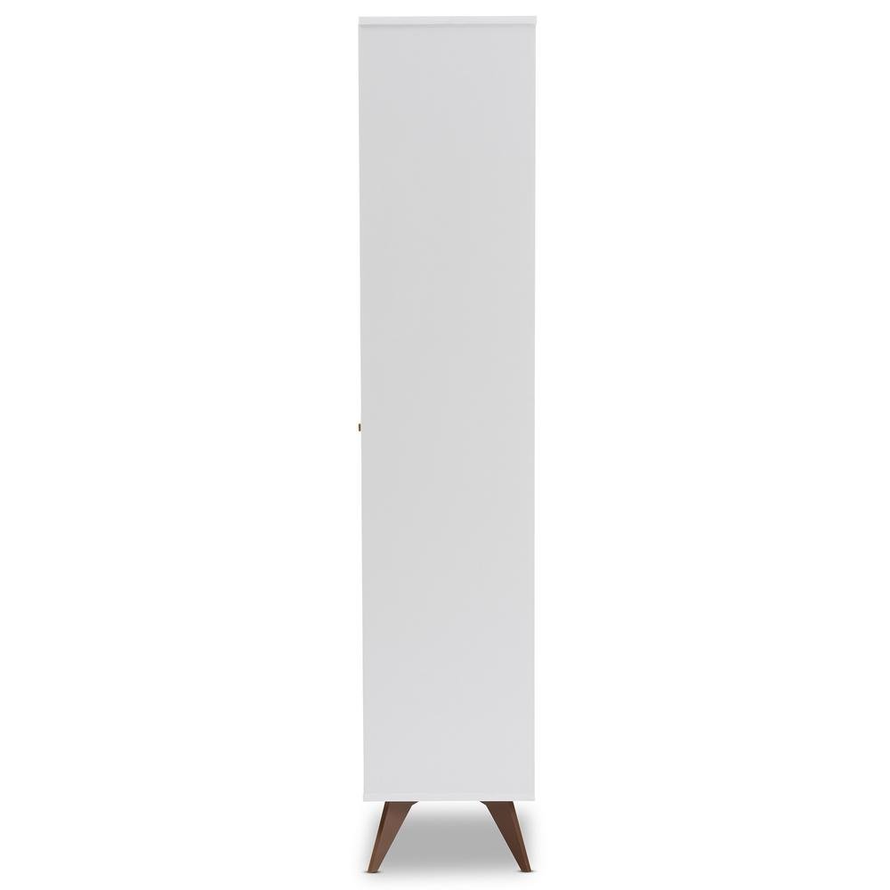 Serafino Mid-Century Modern White and Walnut Finished Wood Wine Cabinet. Picture 12