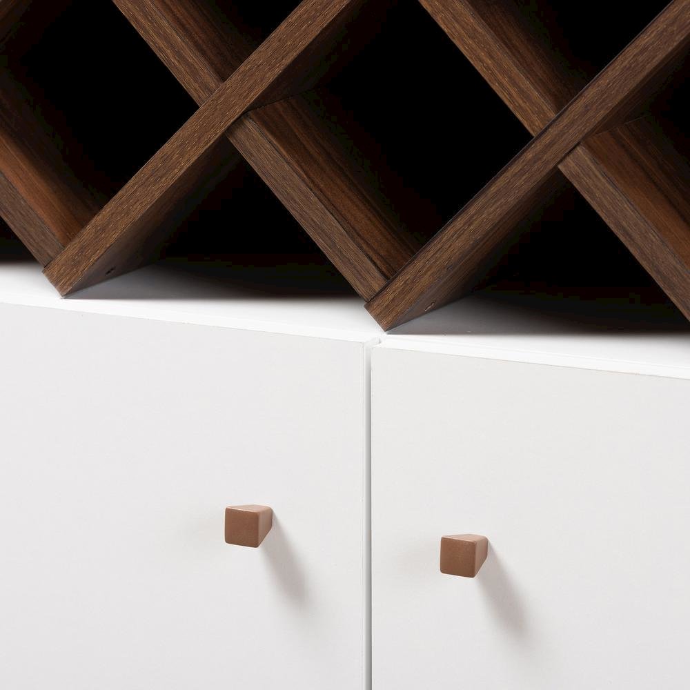 Serafino Mid-Century Modern White and Walnut Finished Wood Wine Cabinet. Picture 13