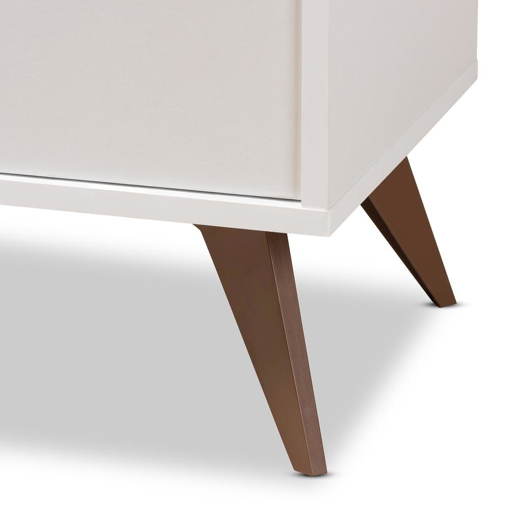 Serafino Mid-Century Modern White and Walnut Finished Wood Wine Cabinet. Picture 14