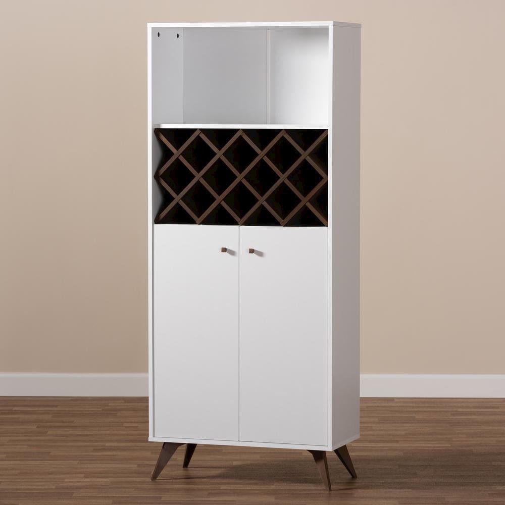 Serafino Mid-Century Modern White and Walnut Finished Wood Wine Cabinet. Picture 16