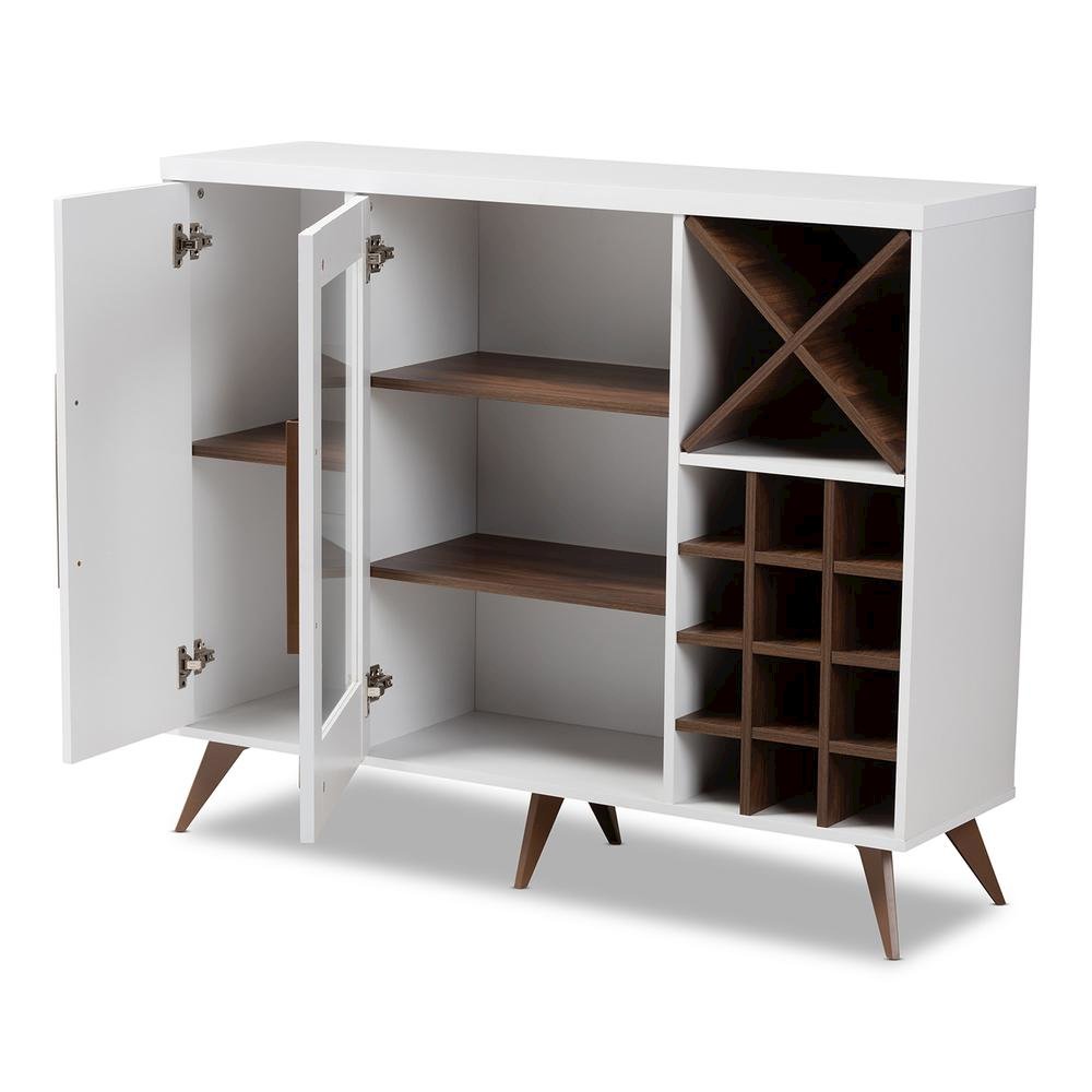 Baxton Studio Pietro Mid-Century Modern White and Brown Finished Wine Cabinet. Picture 10