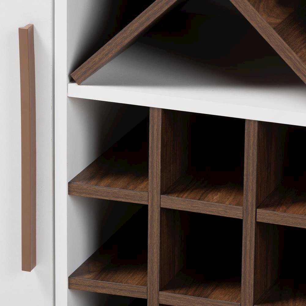 Baxton Studio Pietro Mid-Century Modern White and Brown Finished Wine Cabinet. Picture 13