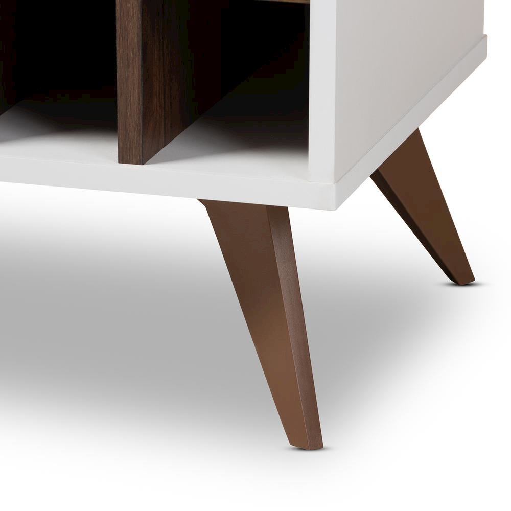 Baxton Studio Pietro Mid-Century Modern White and Brown Finished Wine Cabinet. Picture 14