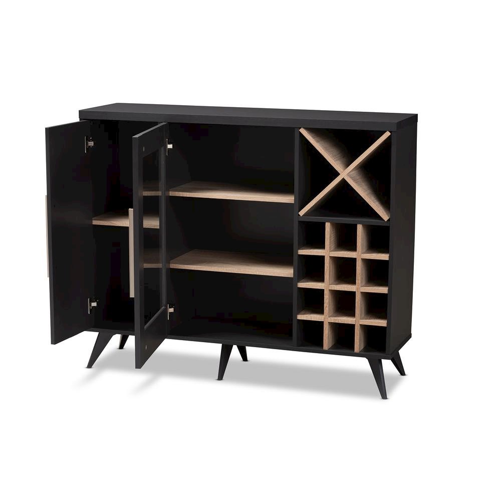 Baxton Studio Pietro Mid-Century Modern Dark Grey and Oak Finished Wine Cabinet. Picture 10
