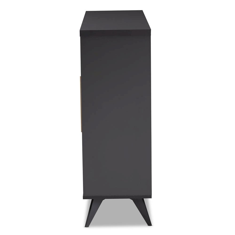 Baxton Studio Pietro Mid-Century Modern Dark Grey and Oak Finished Wine Cabinet. Picture 12