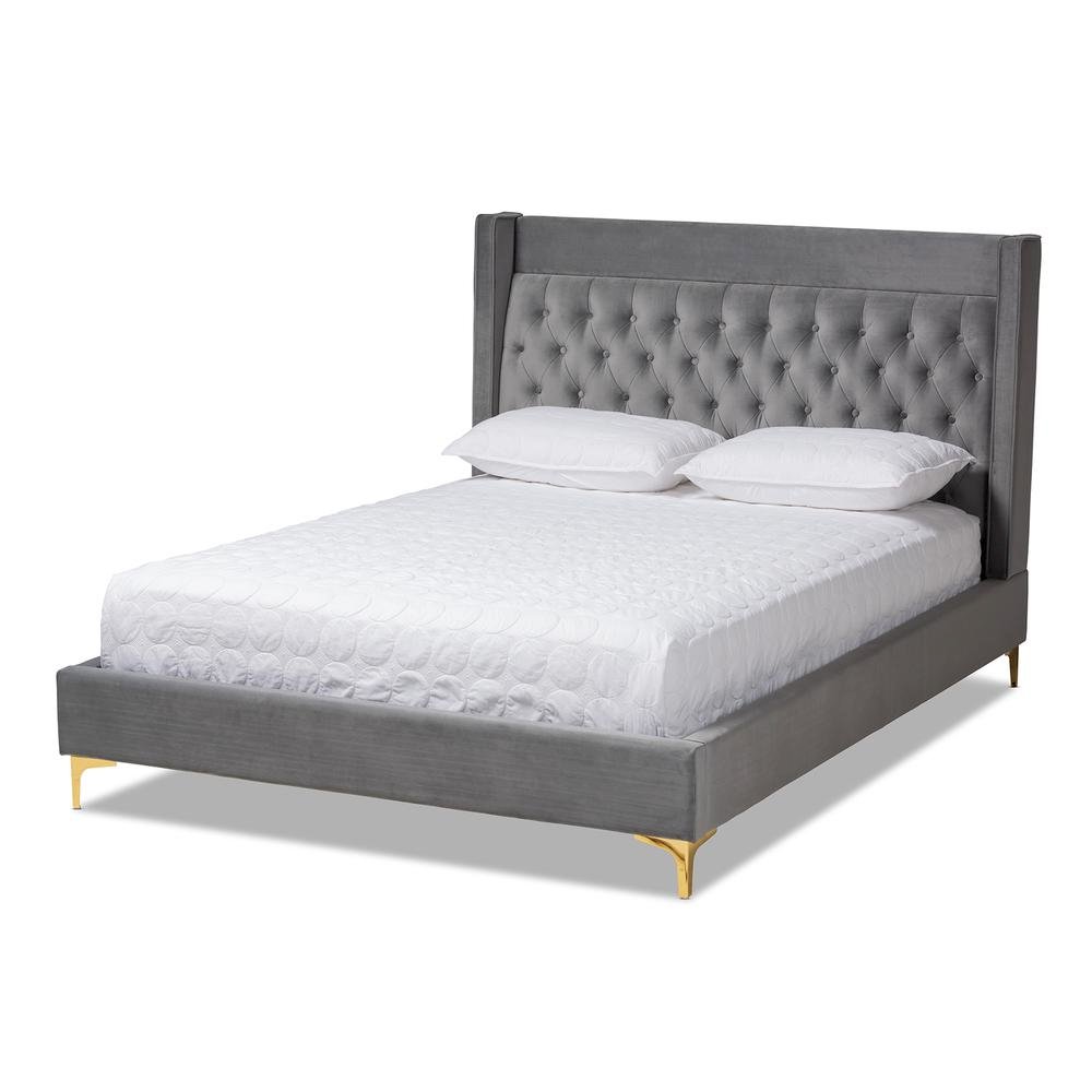 Queen Size Platform Bed with Gold-Finished Legs. Picture 10