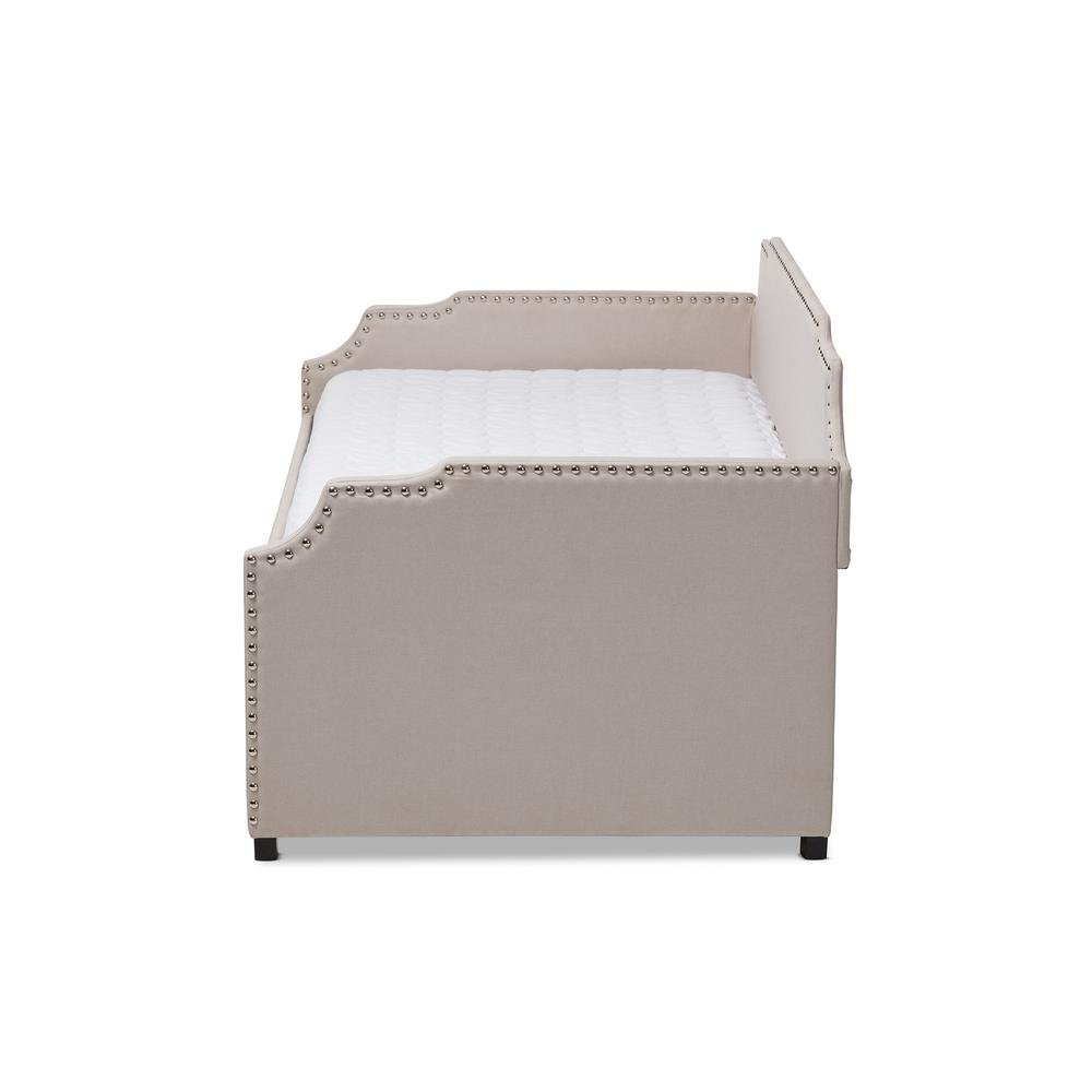 Beige Fabric Upholstered Twin Size Sofa Daybed with Roll Out Trundle Guest Bed. Picture 13