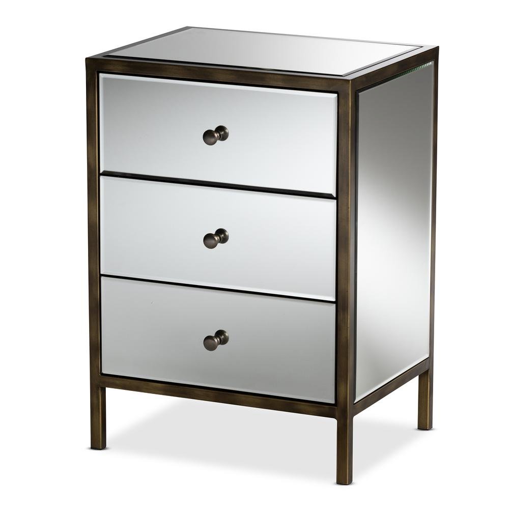 Hollywood Regency Glamour Style Mirrored 3-Drawer End Table. Picture 7