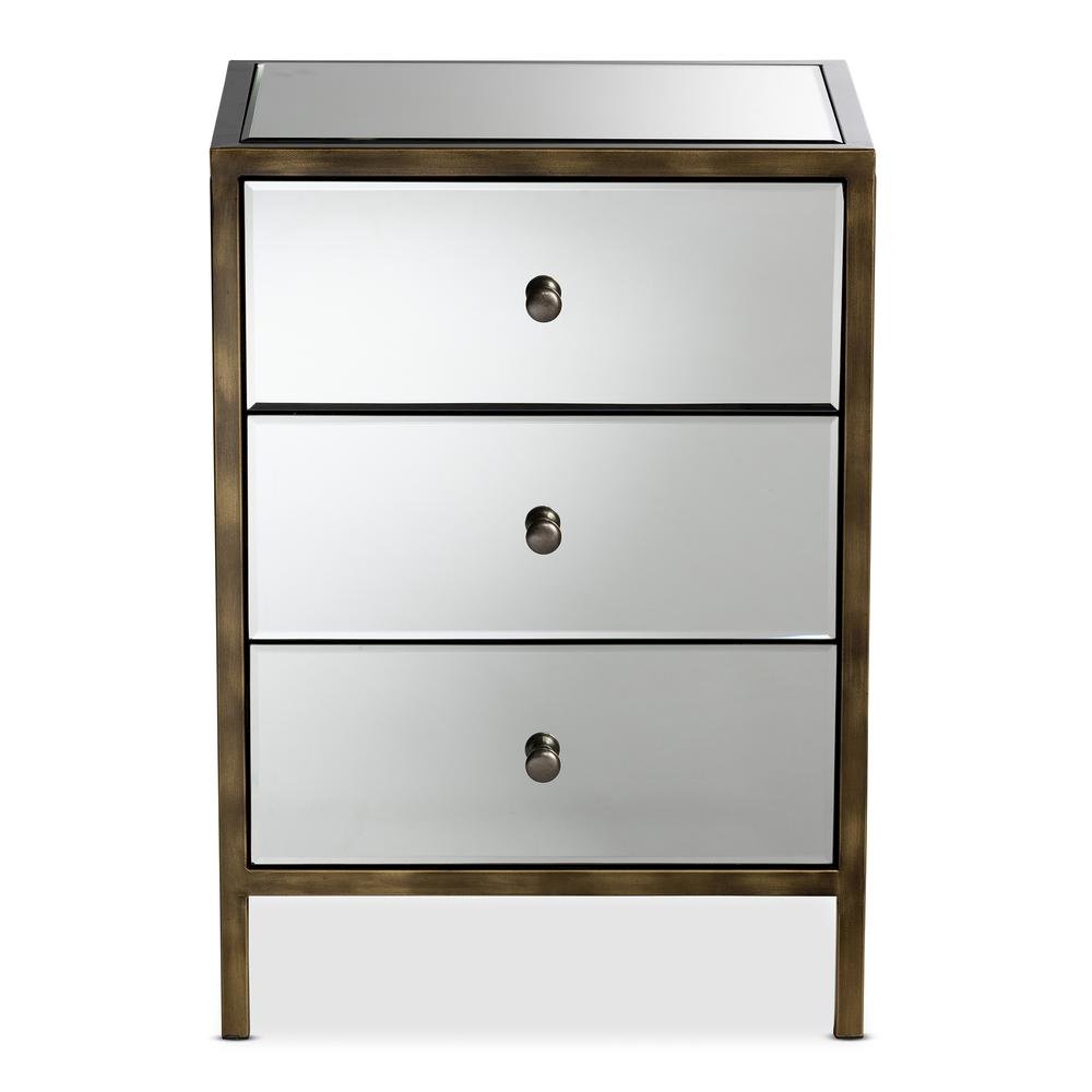 Hollywood Regency Glamour Style Mirrored 3-Drawer End Table. Picture 8