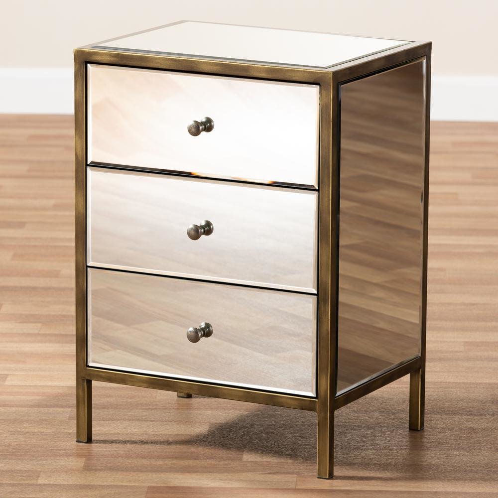 Hollywood Regency Glamour Style Mirrored 3-Drawer End Table. Picture 12