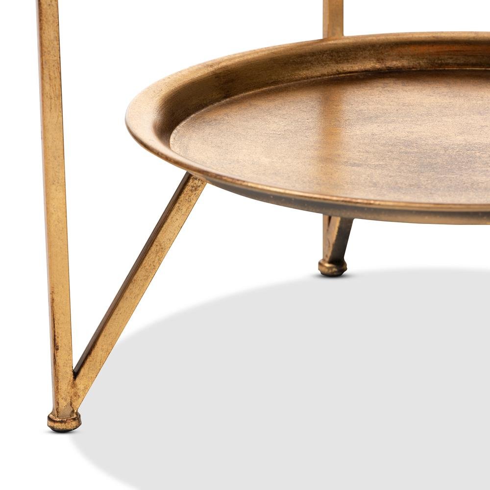 Antique Gold Finished Metal and Mirrored Glass Accent Table with Tray Shelf. Picture 9