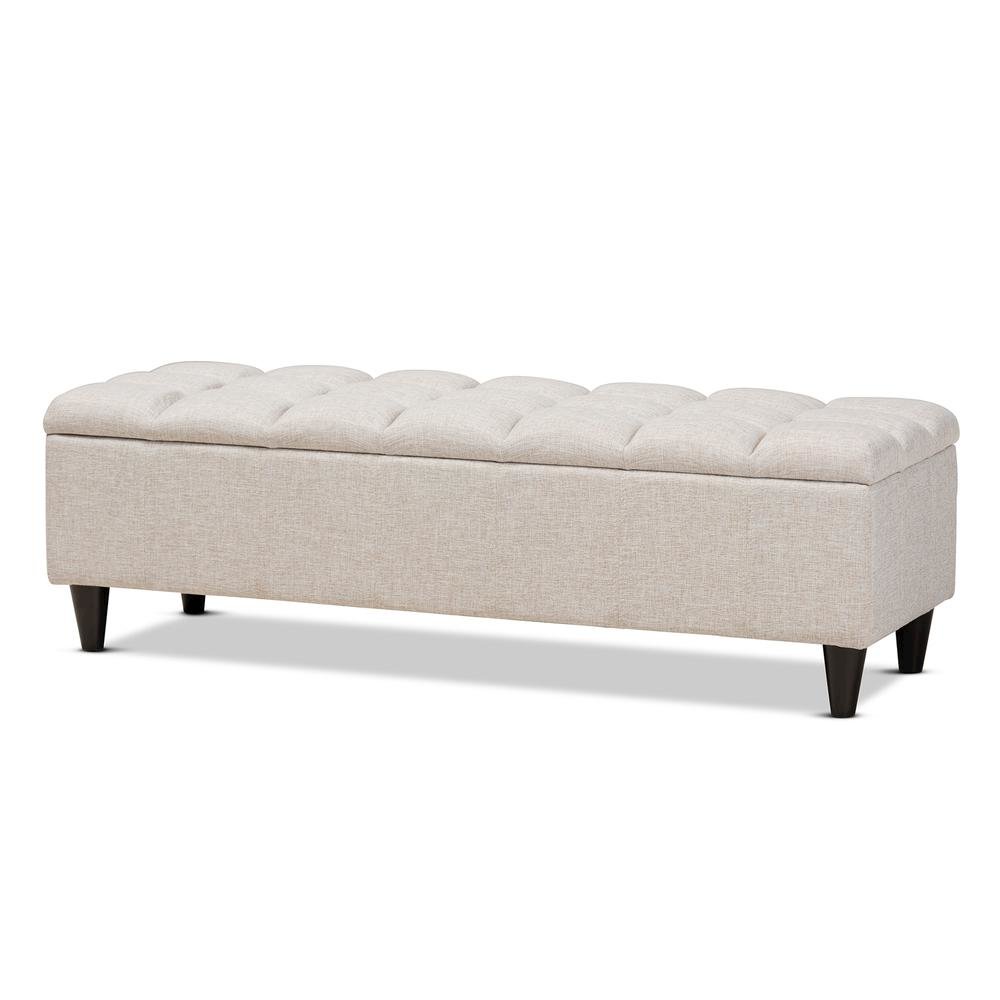 Light Blue Fabric Upholstered Dark Brown Finished Wood Storage Bench Ottoman. Picture 11