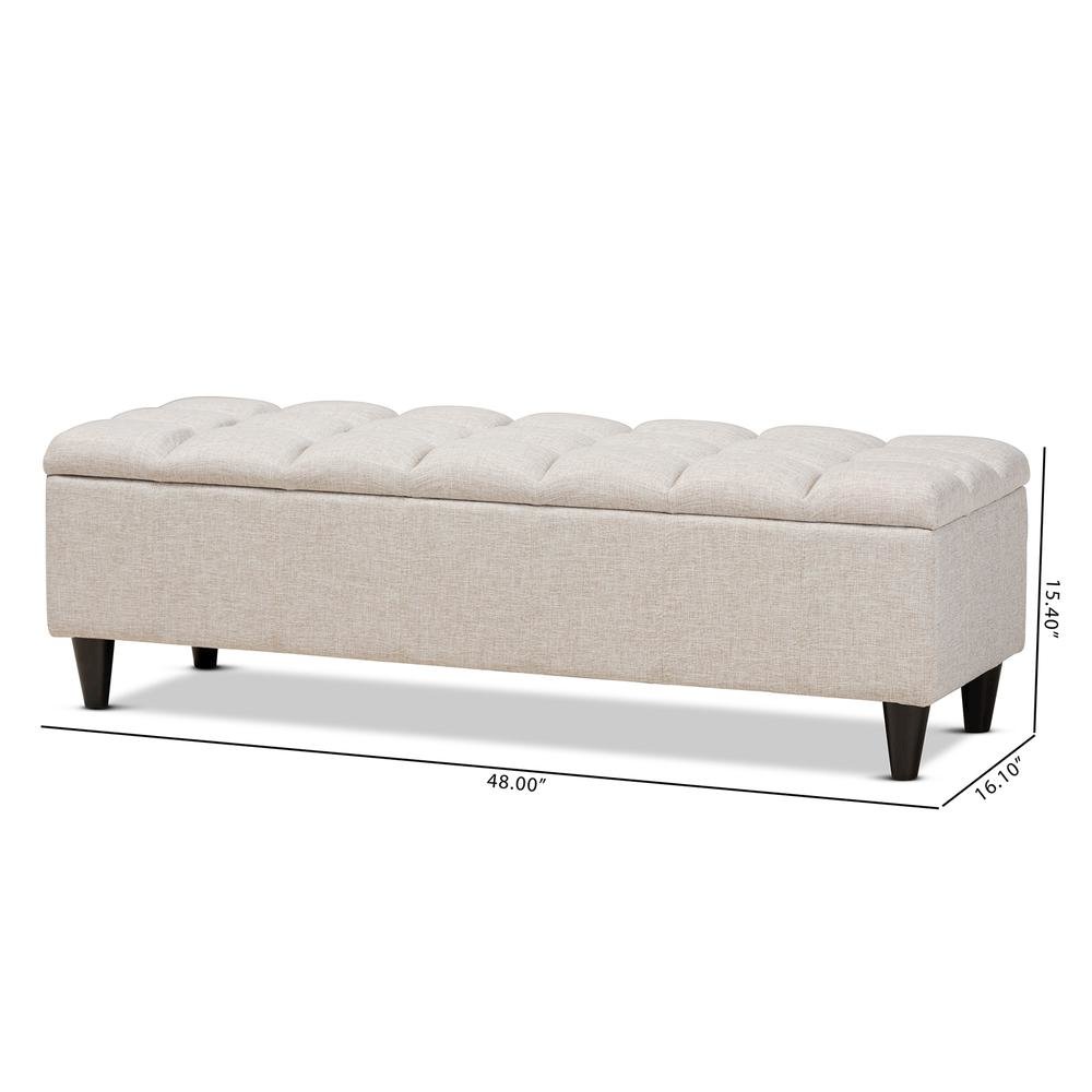 Light Blue Fabric Upholstered Dark Brown Finished Wood Storage Bench Ottoman. Picture 20