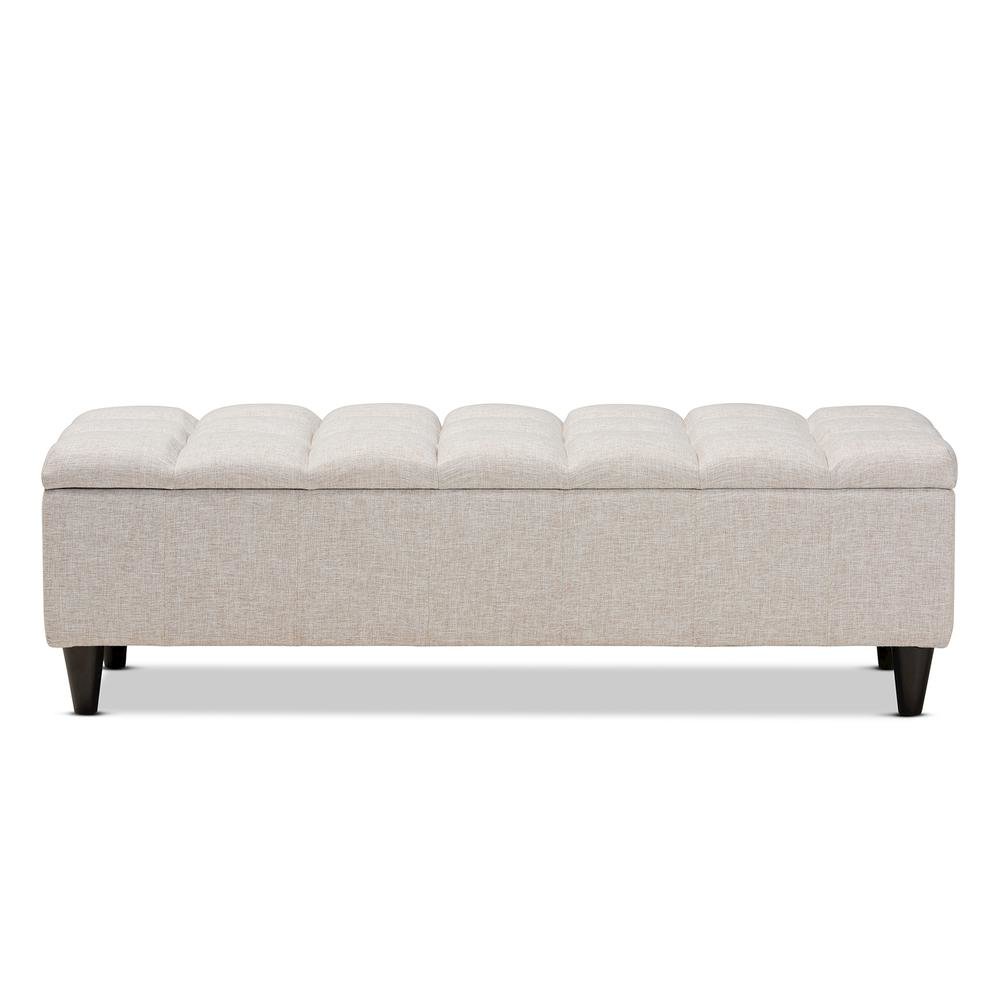Light Blue Fabric Upholstered Dark Brown Finished Wood Storage Bench Ottoman. Picture 13