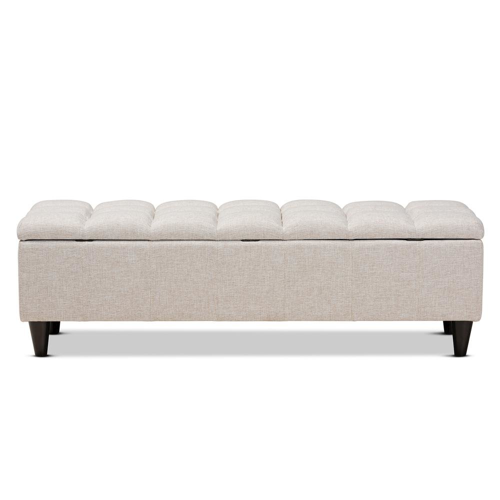 Light Blue Fabric Upholstered Dark Brown Finished Wood Storage Bench Ottoman. Picture 15