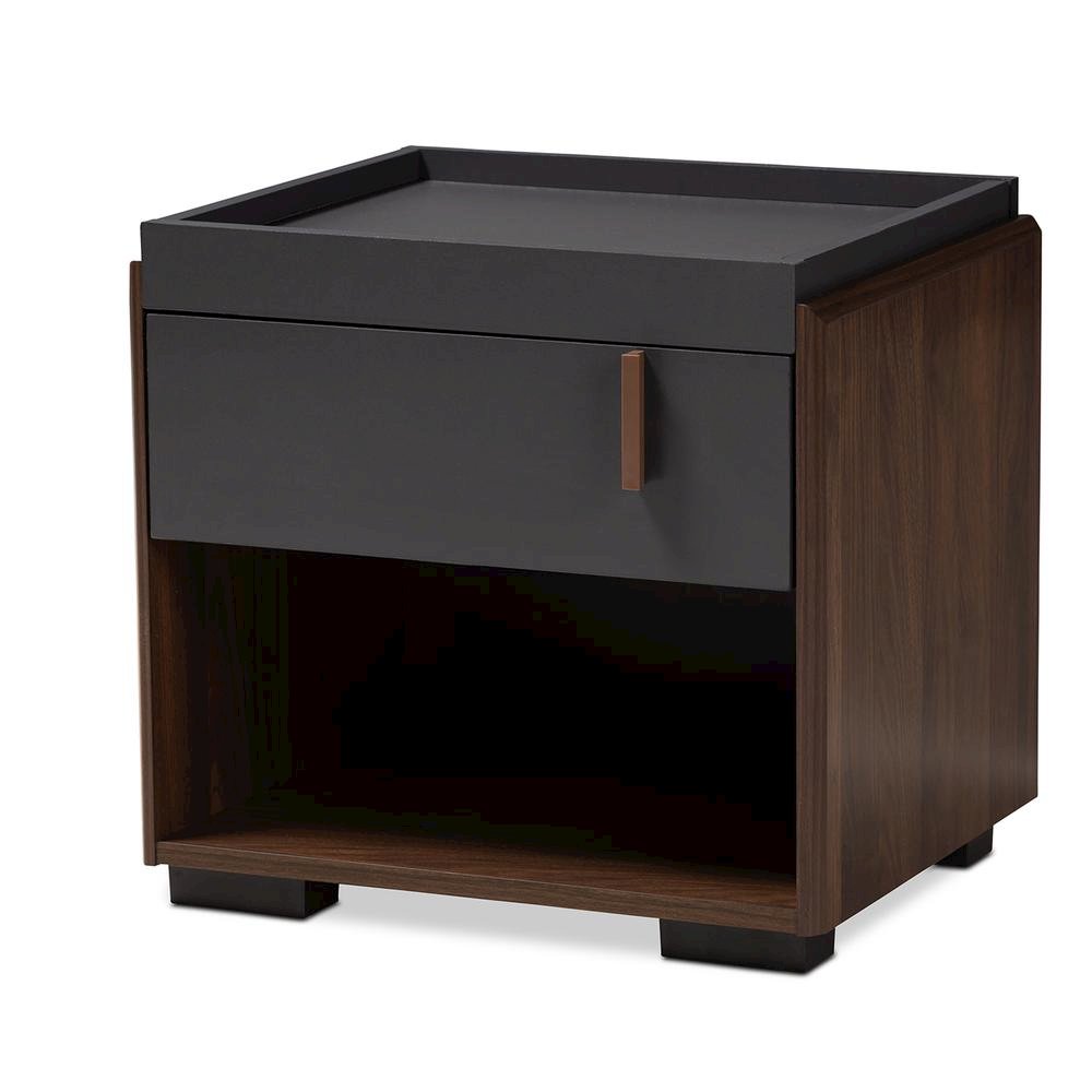 Two-Tone Gray and Walnut Finished Wood 1-Drawer Nightstand. Picture 9