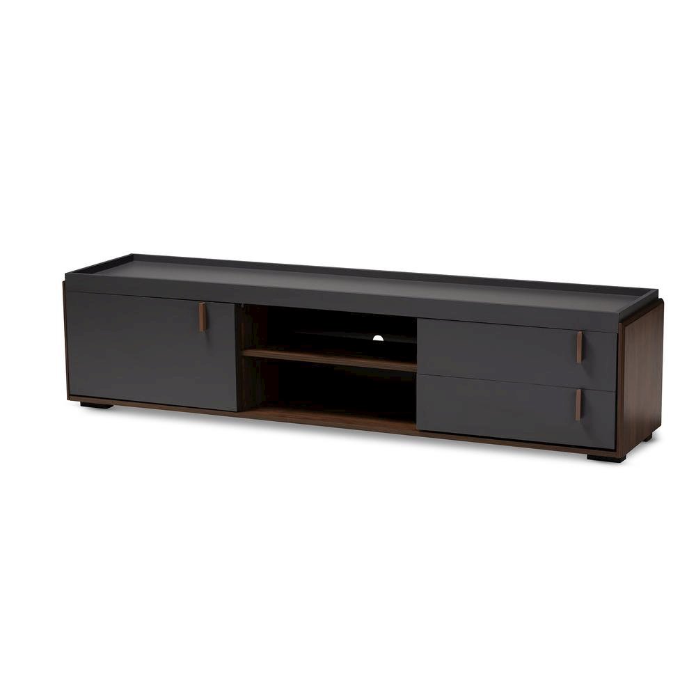 Two-Tone Gray and Walnut Finished Wood 2-Drawer TV Stand. Picture 9