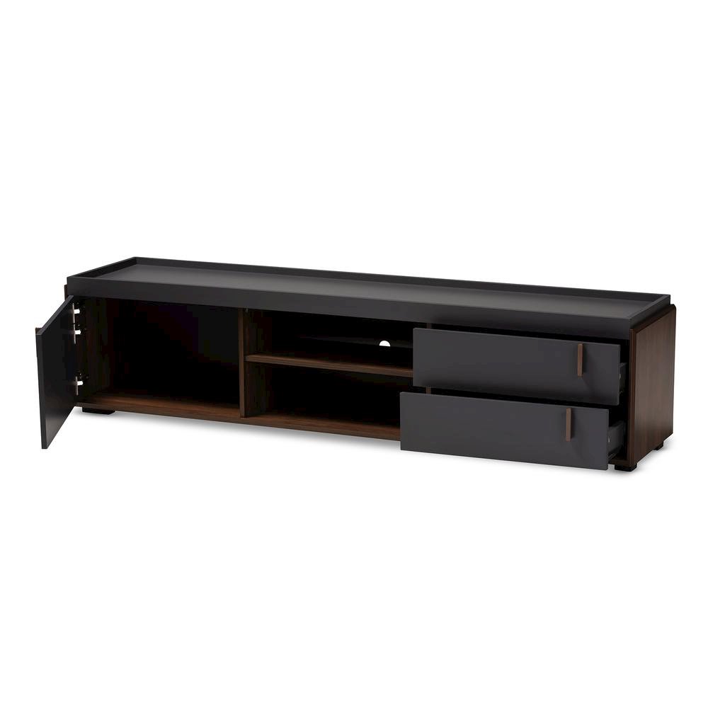 Two-Tone Gray and Walnut Finished Wood 2-Drawer TV Stand. Picture 10
