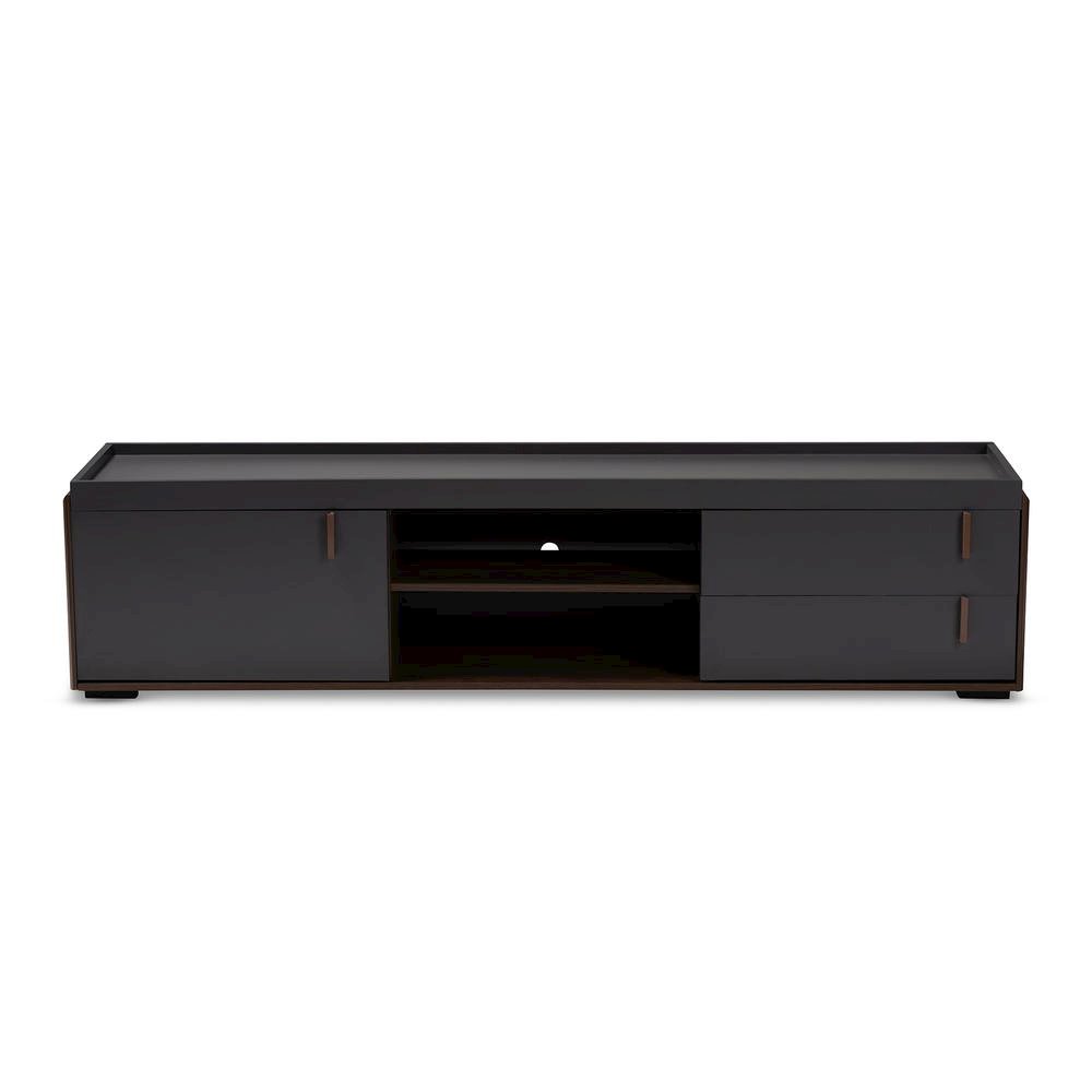 Two-Tone Gray and Walnut Finished Wood 2-Drawer TV Stand. Picture 11