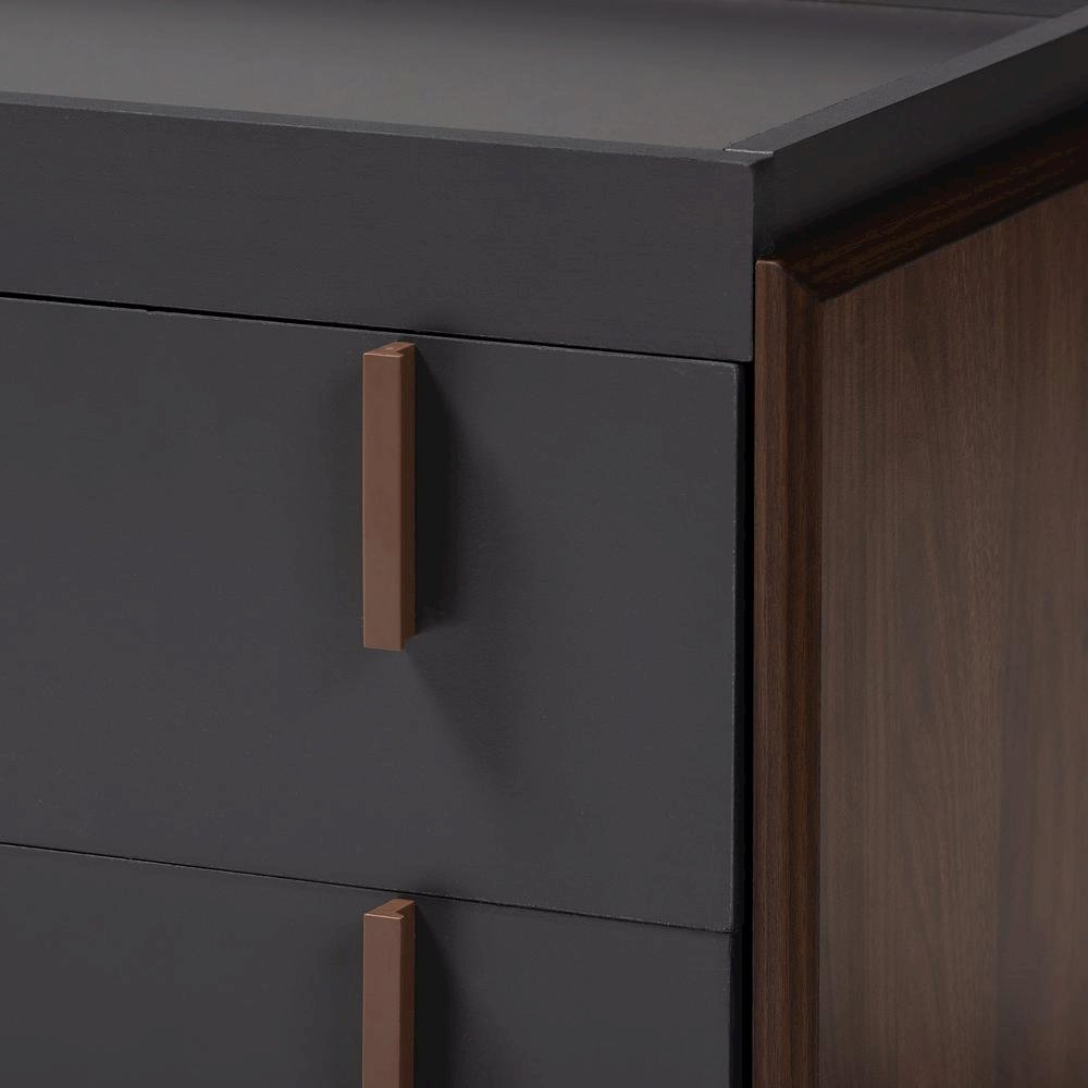 Two-Tone Gray and Walnut Finished Wood 2-Drawer TV Stand. Picture 13