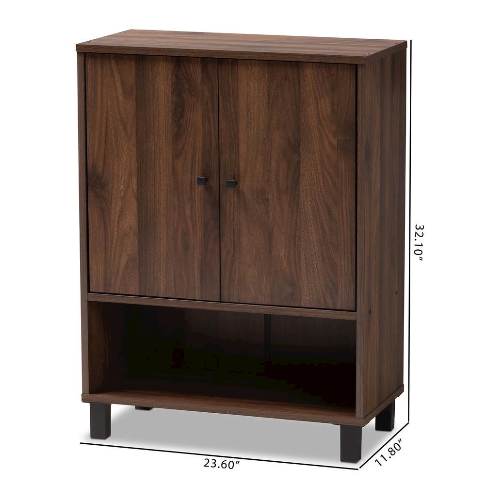 Walnut Brown Finished 2-Door Wood Entryway Shoe Storage Cabinet. Picture 20