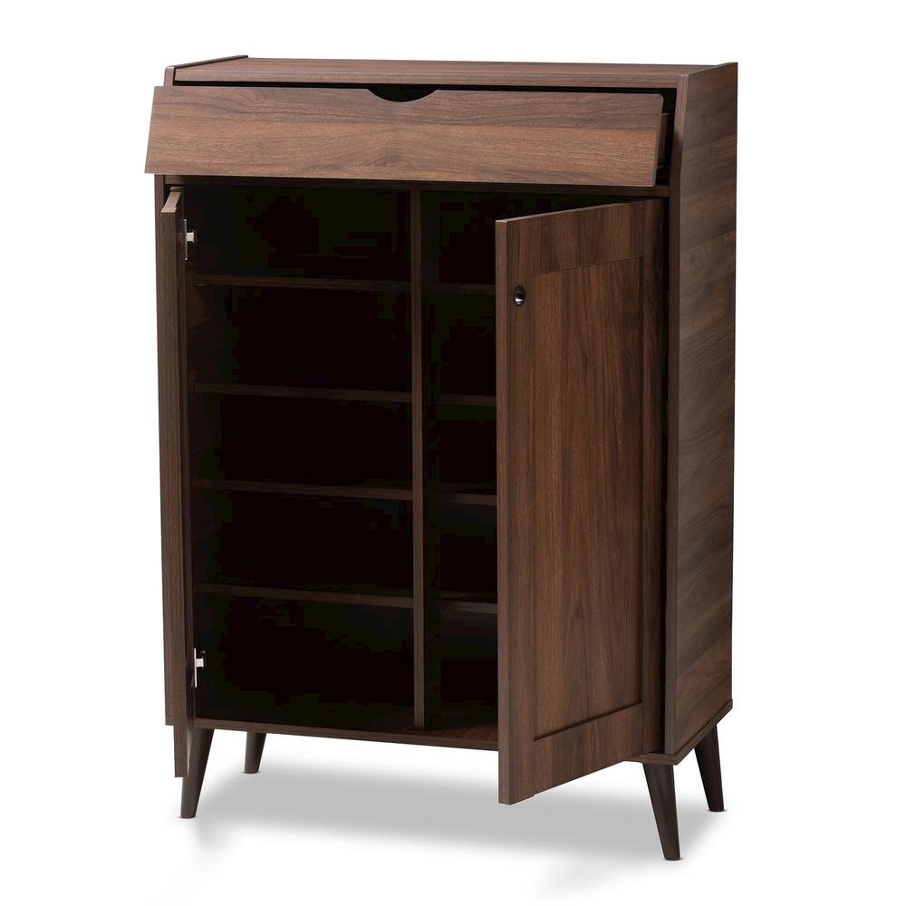 Walnut Brown finished 2-Door Wood Entryway Shoe Storage Cabinet. Picture 12