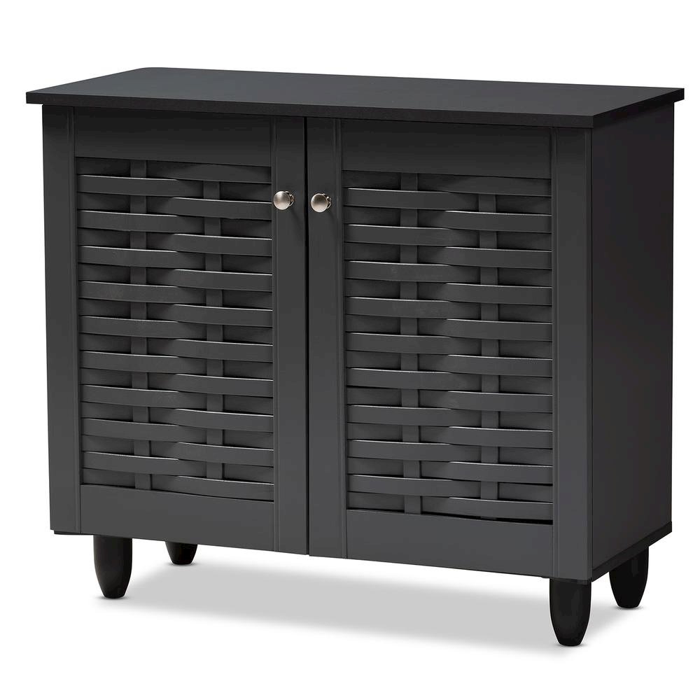 Dark Gray 2-Door Wooden Entryway Shoe Storage Cabinet. Picture 10