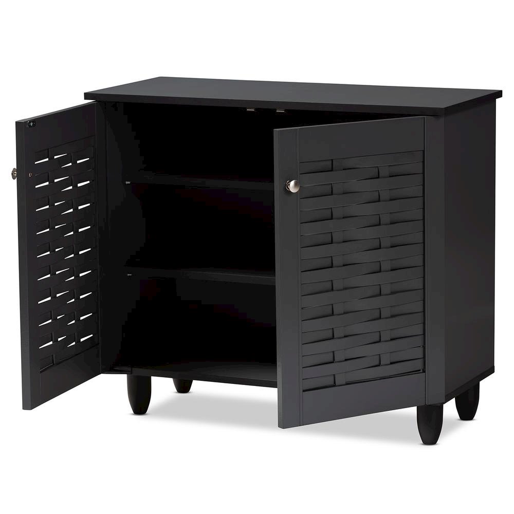 Dark Gray 2-Door Wooden Entryway Shoe Storage Cabinet. Picture 11