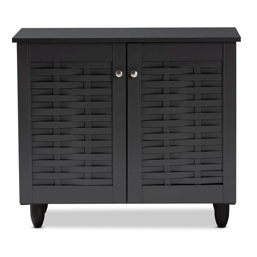 Dark Gray 2-Door Wooden Entryway Shoe Storage Cabinet. Picture 12
