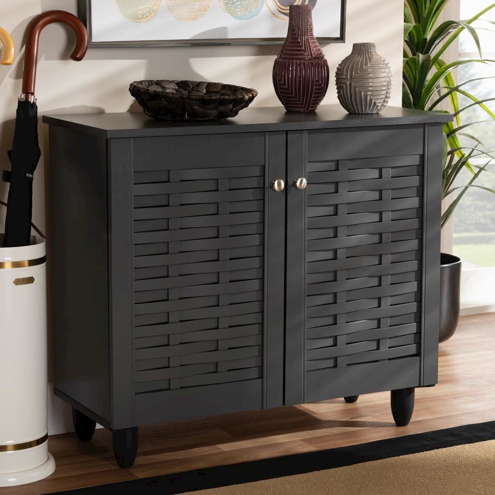 Dark Gray 2-Door Wooden Entryway Shoe Storage Cabinet. Picture 15