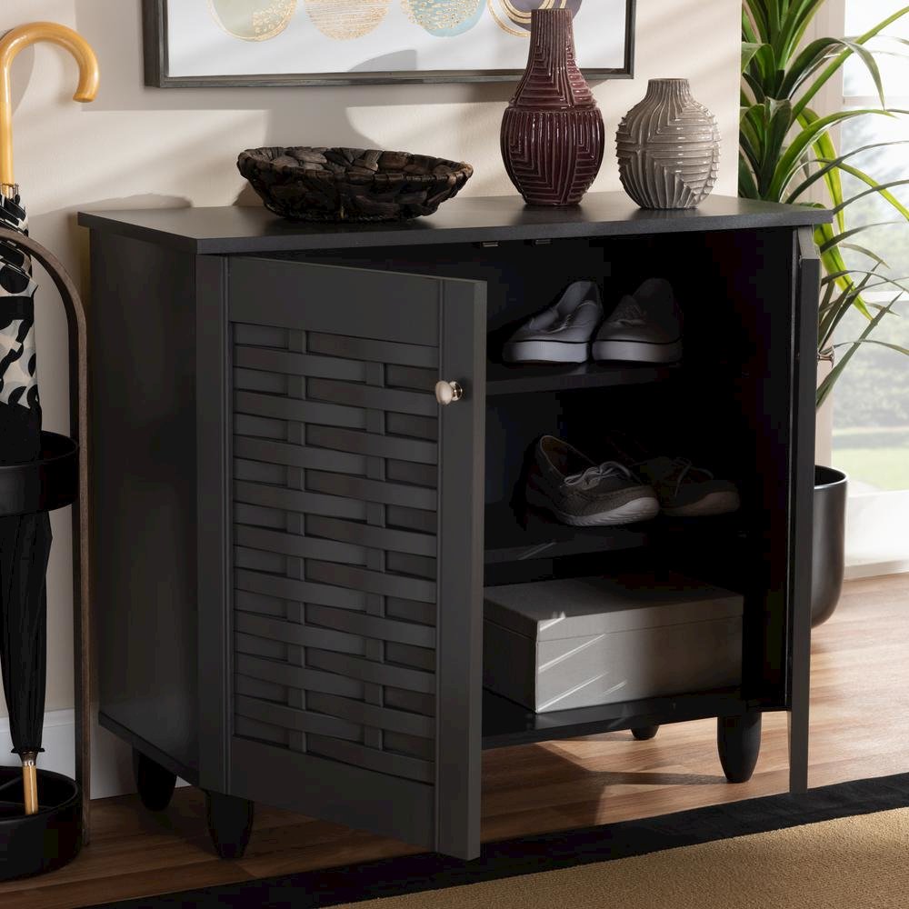 Dark Gray 2-Door Wooden Entryway Shoe Storage Cabinet. Picture 16