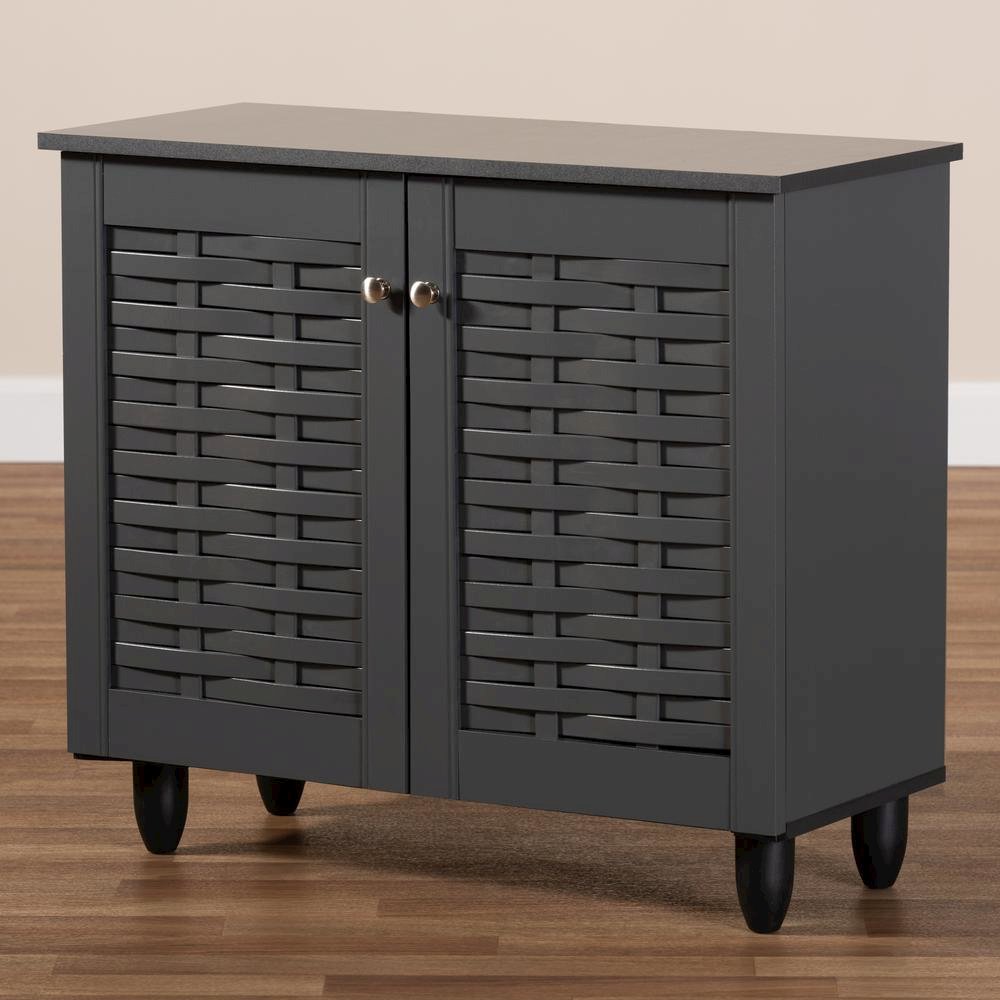 Dark Gray 2-Door Wooden Entryway Shoe Storage Cabinet. Picture 17