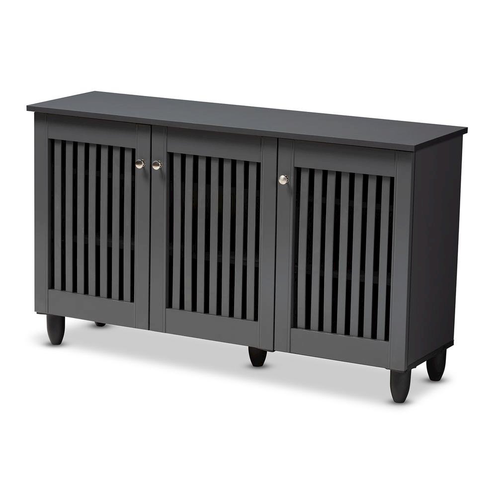 Dark Gray 3-Door Wooden Entryway Shoe Storage Wide Cabinet. Picture 11